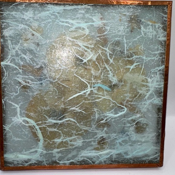 Vintage Dried Press Flowers Glass Square Trivet Signed - Picture 5 of 8